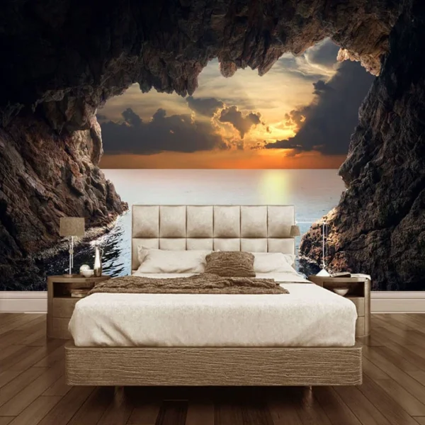Tranh Dán Tường Hang Động Chiều Hoàng Hôn