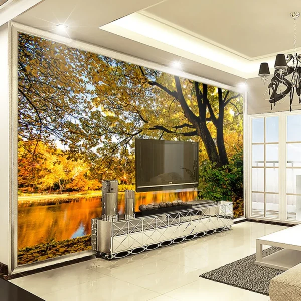 Tranh Dán Tường Phong Cảnh Mùa Thu Lá Vàng