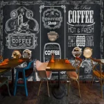 Tranh Dán Tường Quán Coffee Màu Đen Cổ Điển
