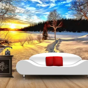 Tranh Dán Tường Phong Cảnh Tuyết Lúc Bình Minh